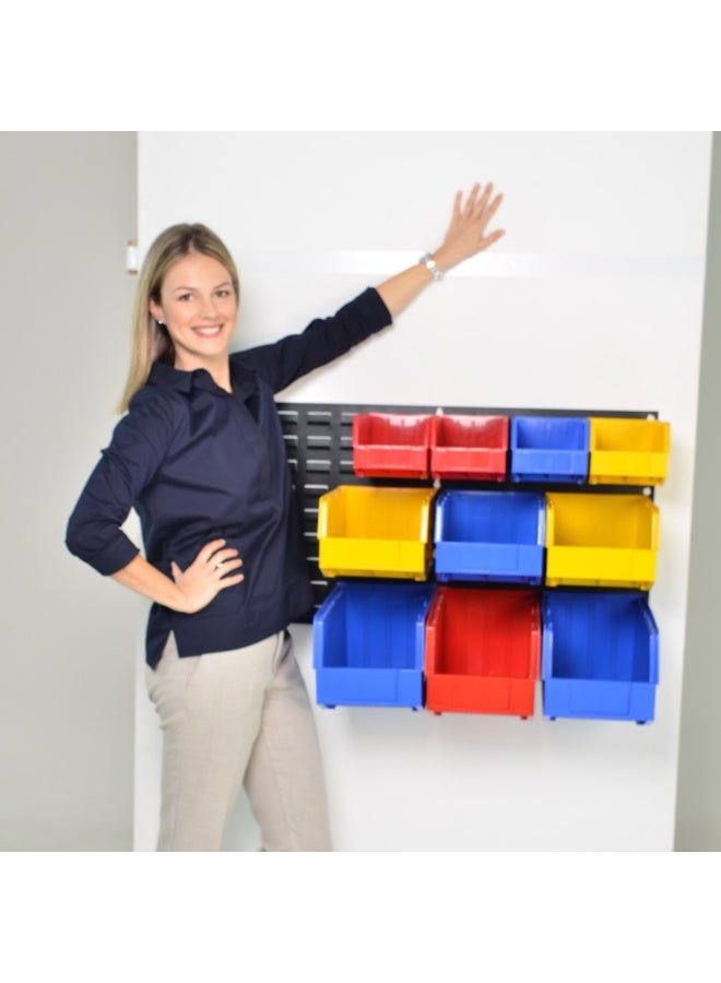 صناعات بلاستيكا ذ.م.م. 14PCS Plastic Bin Organizer Set – Wall Mount Storage Rack for Screws, Tools, Parts, Hardware – 2.85L, 6.7L, 8.7L Storage Boxes for Garage, Workshop, Home Organization - Image 4